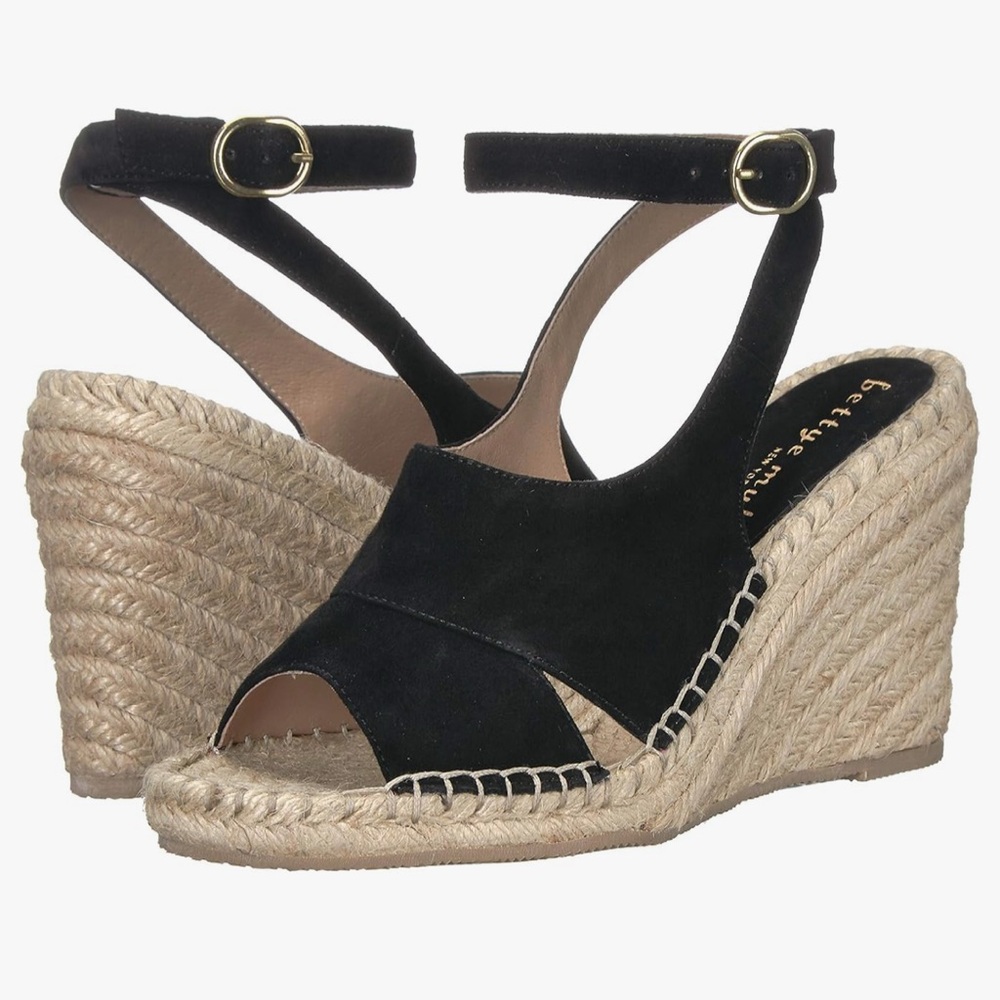 Bettye Muller Black Wedge Espadrilles size 7 NWOT..